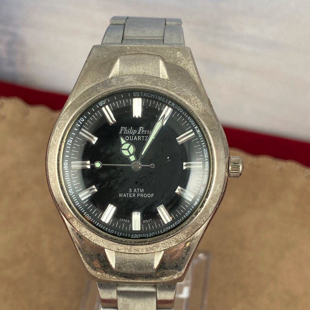 Philip Persio Watch Black Dial Mineral Crystal Luminous Hands